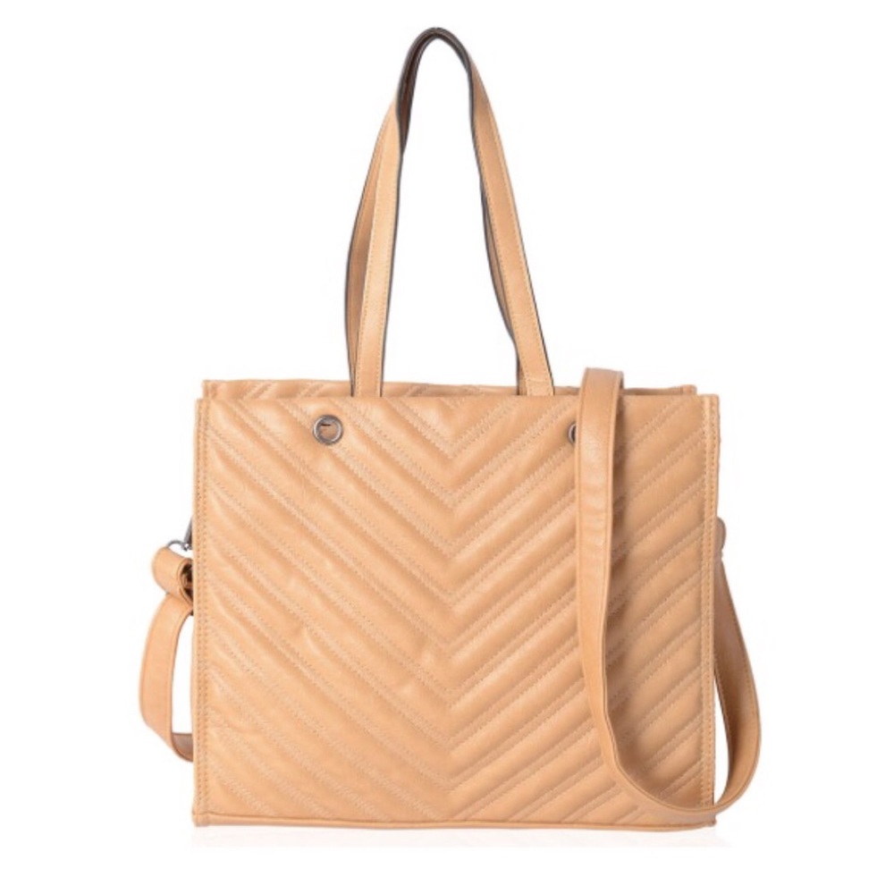 #1 KHAKI QUILTED FAUX LEATHER SHOULDER BAG NWT